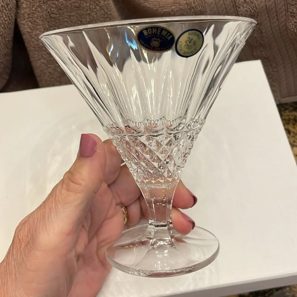 Bohemia 24% Lead Crystal Martini Glass NWT No Chips/Cracks Elegant‎ serving dish